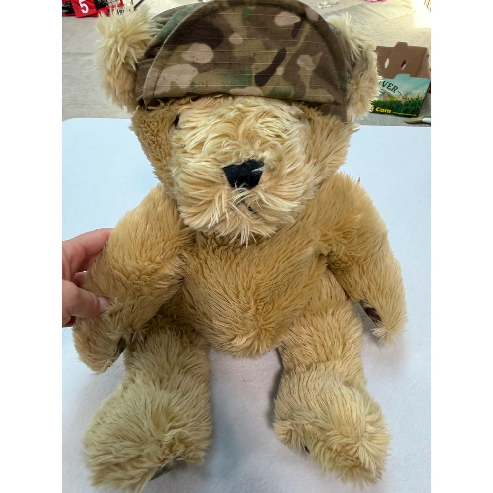 Armed Forces of America Military Teddy Bear Tan Plush Camo Hat Ira Green 18 inch
